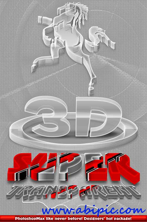 دانلود اکشن 3 بعدی سازی با طرح شفاف فتوشاپ Super 3D Transparent