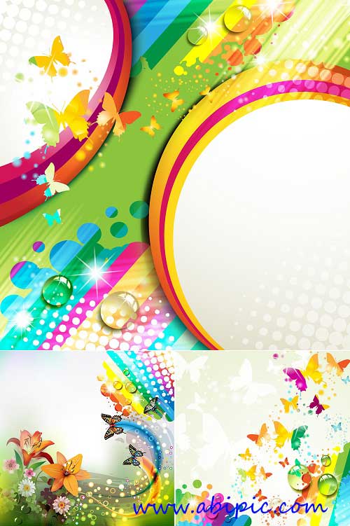 دانلود وکتور بک گراند با طرح رنگین کمان و پروانه Rainbow Butterflies Backgrounds