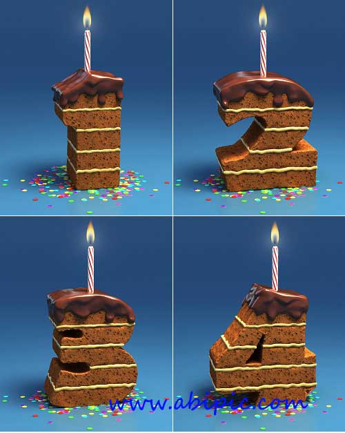 دانلود عکس استوک کیک تولد و شیرینی با طرح اعداد Pie & Candles Stock Photo