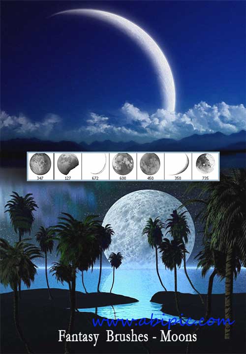 دانلود براش زیبای حالت های مختلف ماه Photoshop Brushes Moon