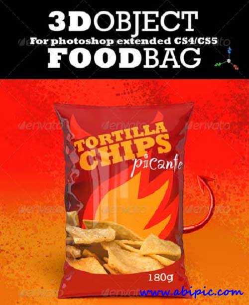 دانلود طرح mock-up بسته بندی مواد غذایی و چیپس 3d Food Bag Mock-up