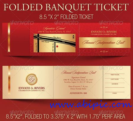 دانلود طرح لایه باز بلیط تاشو Folded Ticket Template