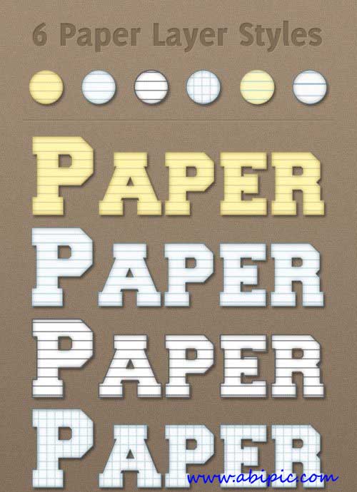 دانلود استایل و افکت متن فتوشاپ با طرح برگ دفتر Paper Photoshop Styles