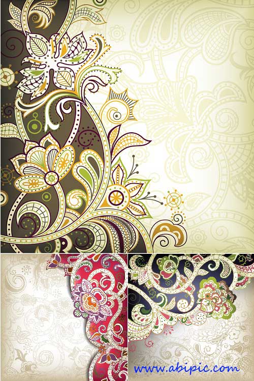 دانلود وکتور الگوهای سنتی با نقش گل و بوته Vectors Color Vintage Patterns