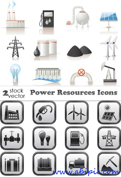 دانلود وکتور آیکون های منابع انرژی Vectors - Power resources icons