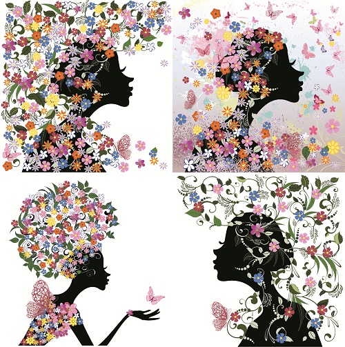 دانلود وکتور دختر با طرح گل و پروانه Spring Girl with Butterflies Vector