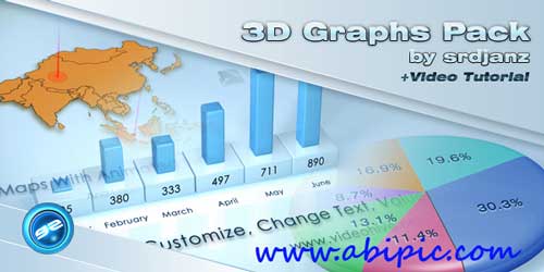 پروژه افترافکت نمودارهای آماری و دیاگرام ها3D Graphs Pack After Effects Project