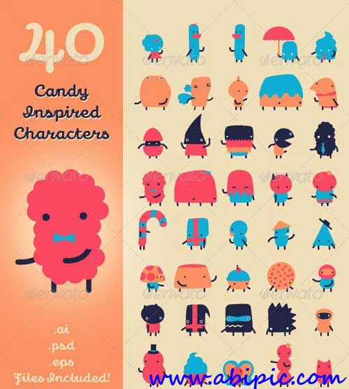 دانلود طرح لایه باز 40 کارکتر الهام گرفته از آبنبات Candy Inspired Characters