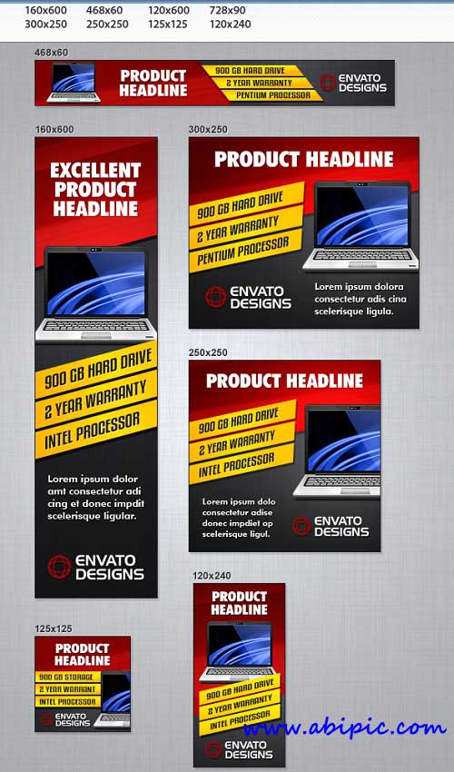 دانلود طرح لایه باز بنر تبلیغاتی در سایز های مختلف Stylish Web Banners