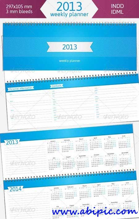 دانلود طرح ایندیزاین دفترچه و برنامه هفتگی همراه با تقویم 2013 Weekly Planner