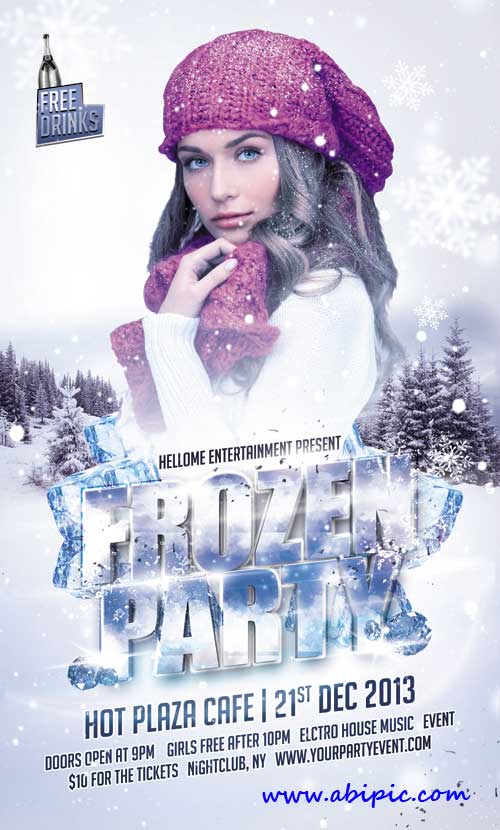 دانلود طرح لایه باز پوستر تبلیغاتی زمستانه Frozen Party Flyer Template