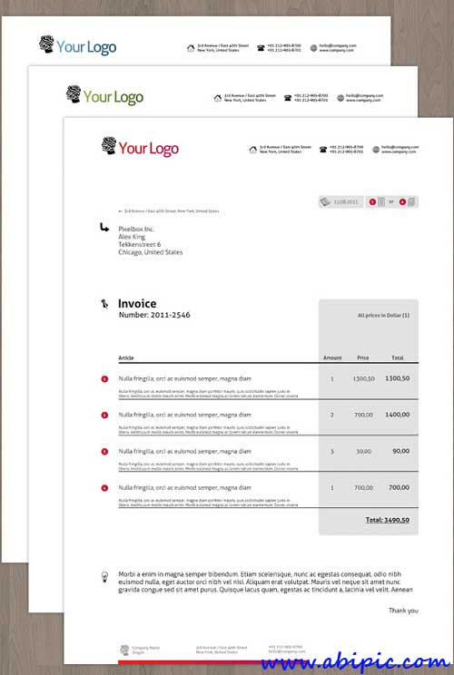 دانلود طرح لایه باز فاکتور فروش و صورتحساب Modern Single Invoice