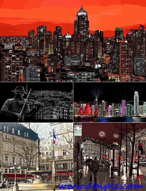 دانلود وکتور تصاویر پانوراما از محیط شهر Panoramas of the city in a vector