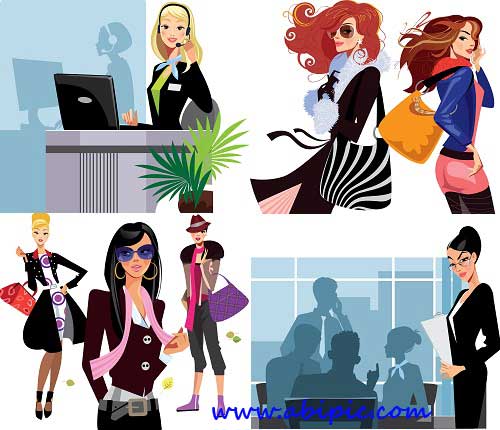 دانلود وکتور خانم های شیک و زیبا Stylish People Collection Vector Stock