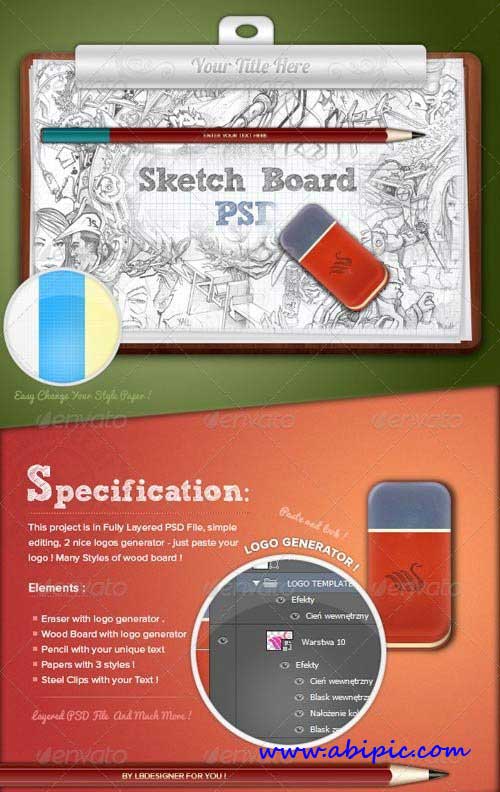 دانلود طرح mock-up چاپ طرح بر روی تخته رسم Sketch Board Mock-Up