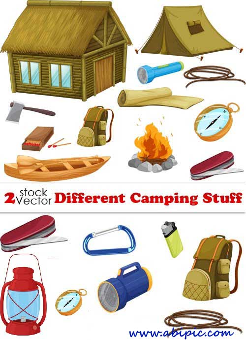 دانلود وکتور ابزار و وسایل کمپین و کوهنوردی Vectors - Different Camping Stuff