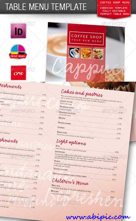 دانلود طرح ایندیزاین منو کافی شاپ و رستوران Cafe Coffee Shop Restaurant Menu