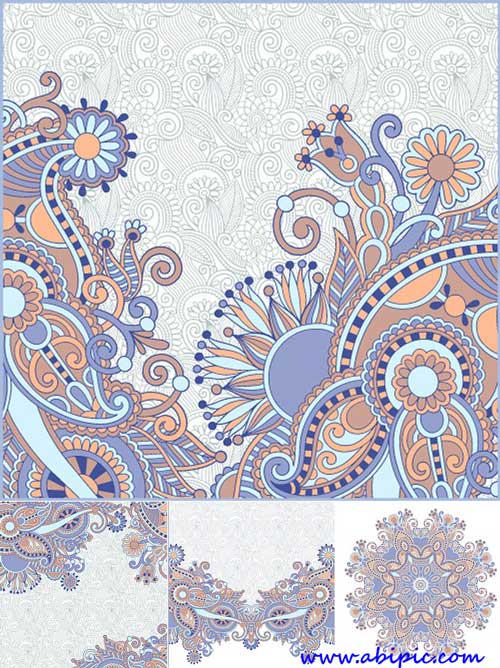 دانلود وکتور نقش و نگار های سنتی گلدار Decorative ornament Vector card