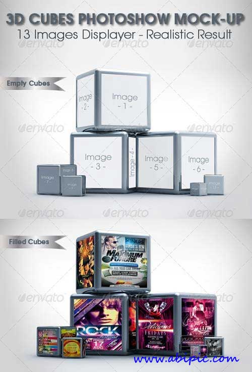 دانلود طرح موک آپ نمایش در مکعب های 3 بعدی 3D Cubes Photoshow Mock-up