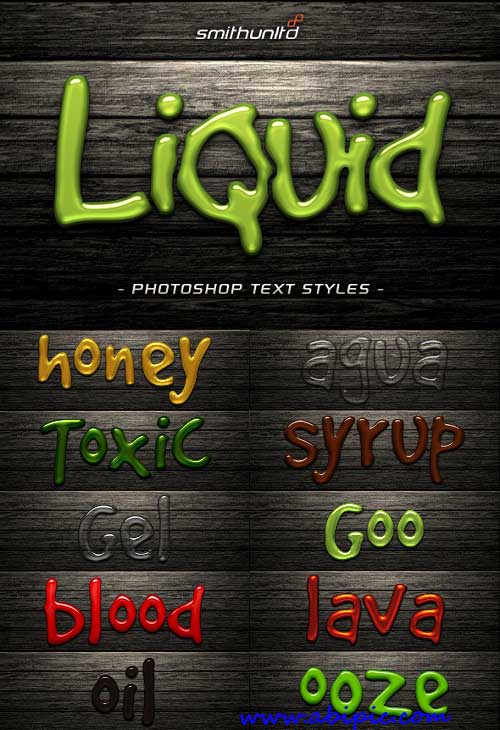 دانلود استایل متن فتوشاپ مایعات Liquid Text Photoshop Styles