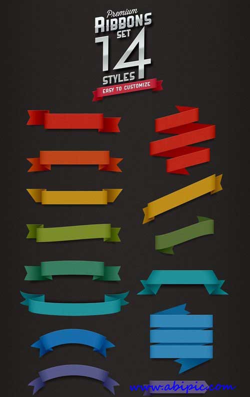 دانلود 14 طرح لایه باز روبان شماره 5 Premium Ribbons PSD Set
