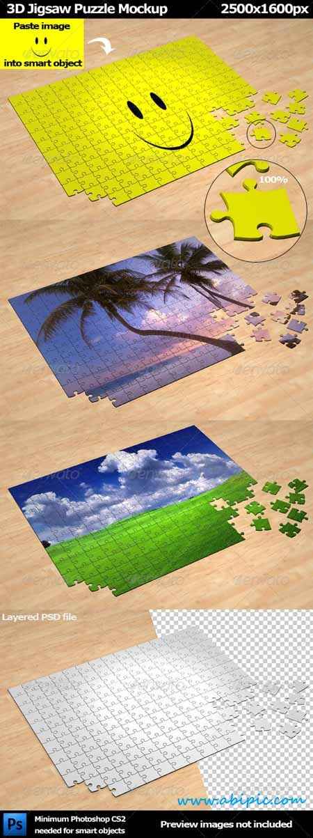دانلود طرح لایه باز موک آپ ساخت پازل های سه بعدی 3D Jigsaw Puzzle Mockup