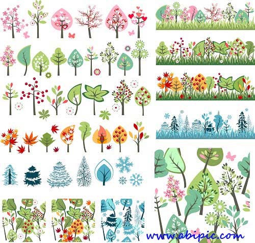 دانلود طرح وکتور درخت در فصل های مختلف سال Season trees Vector