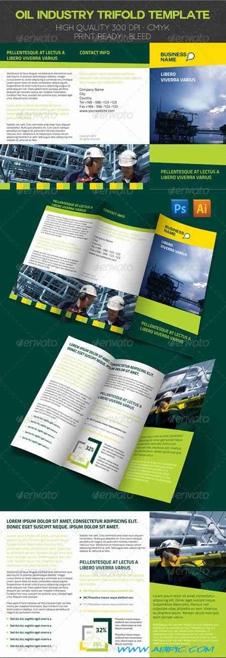 دانلود طرح لایه باز بروشور سه لت شرکت های نفتی Oil Industry Trifold Template