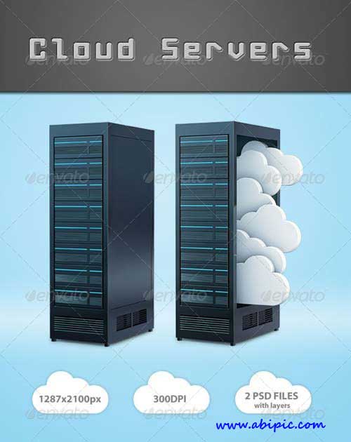 دانلود طرح لایه باز سرورهای میزبانی ابری Cloud Servers PSD
