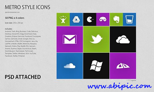 دانلود طرح لایه باز آیکون های با طرح ویندوز 8 METRO Styled Icons PSD