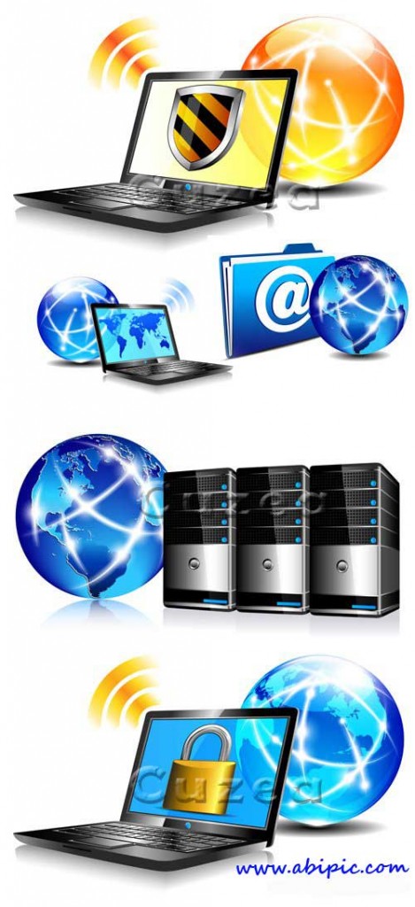 دانلود وکتور سرور و ارتباط اینترنتی Servers and communication Internet vector