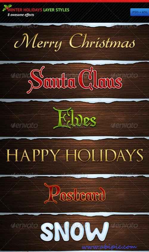 دانلود مجموعه 8 استایل متن فتوشاپ Winter Holidays Layer Styles