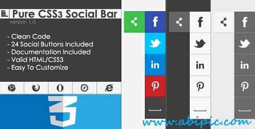 دانلود نوار آماده دکمه شبکه های اجتماعی Pure CSS3 Social Bar v1.0