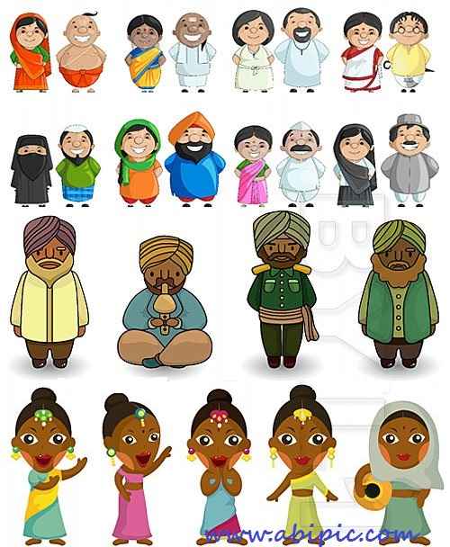 دانلود وکتور آیکون آدمک های هندی Cartoon indian people icons