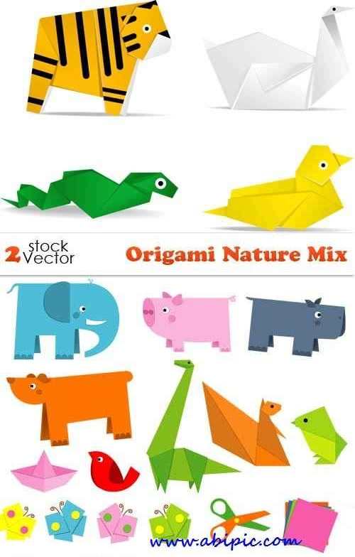 دانلود وکتور طرح اریگامی حیوانات و طبیعت Vectors Origami Nature Mix