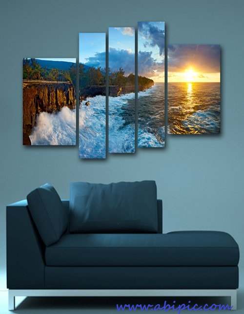 دانلود سورس لایه باز تصویر چند تکه طلوع آفتاب در دریا Polyptych in psd