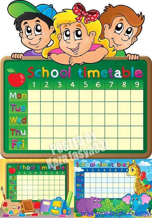 دانلود وکتور برنامه کلاسی با طرح کودکانه School timetable