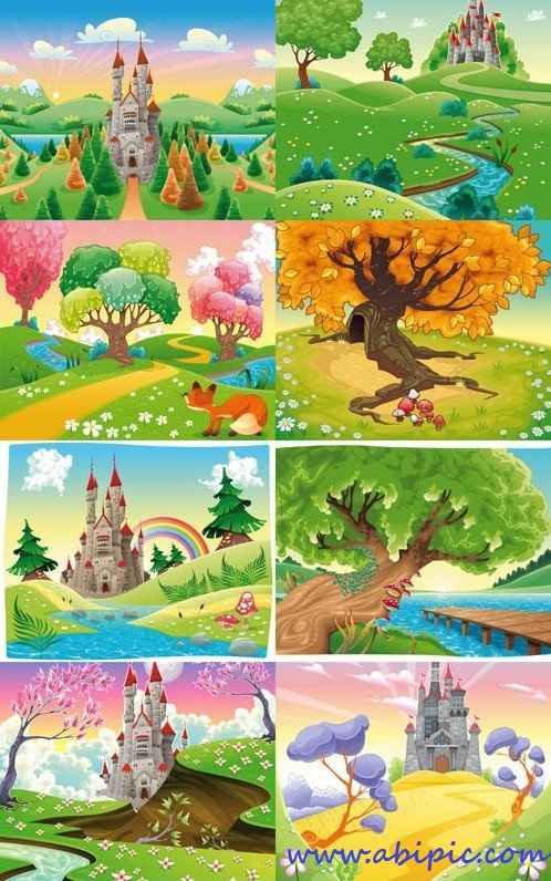 دانلود وکتور منظره و چشم اندازهای کارتونی زیبا Cartoon Landscape Vector