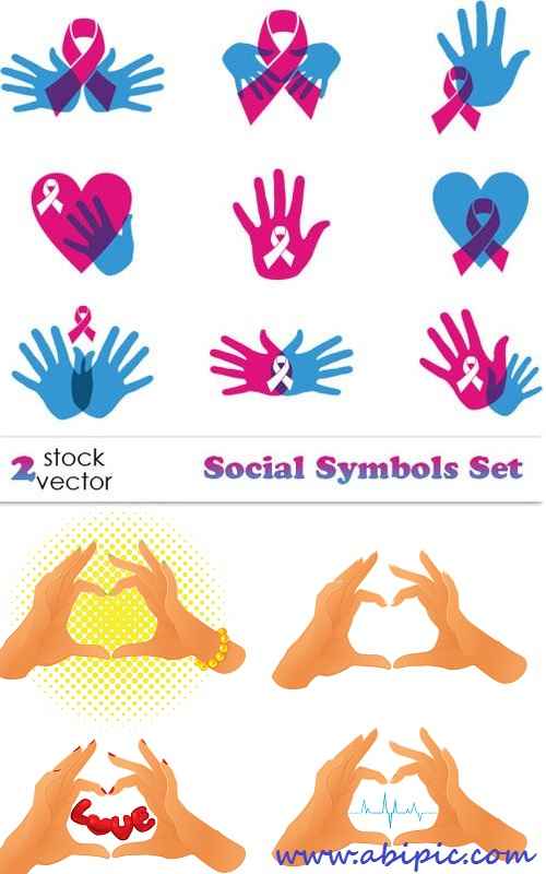 دانلود وکتور سمبل های مختلف با دست Vectors - Social Symbols Set