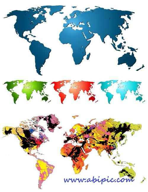 دانلود وکتور رنگی نقشه جهان Color map vector