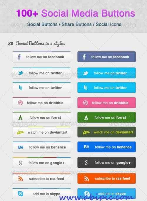 دانلود 100 طرح لایه باز دکمه های شبکه اجتماعی Social Media Buttons