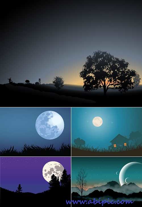 دانلود وکتور منظره شب سری 1 Stock Vector Night Landscape