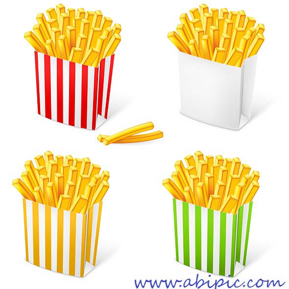 دانود وکتور سیب زمینی سرخ کرده در بسته بندی مختلف French fries in a striped packaging
