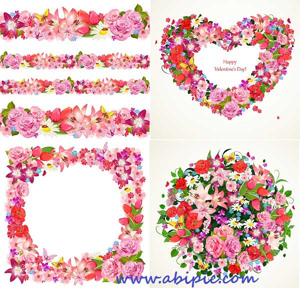 دانلود وکتور کادر و المان های تزئینی گلدار و عاشقانه Beautiful flowers vector