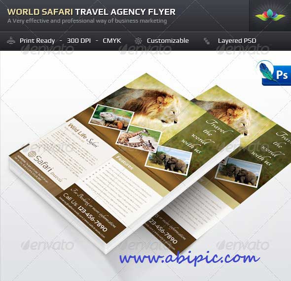 دانلود طرح لایه باز پوستر تورهای گردشگری طبیعت و محیط زیست Safari Travel Agency Flyer