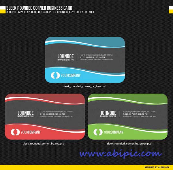 دانلود طرح لایه باز کارت ویزیت با کناره های گرد Sleek Rounded Corner Business Card