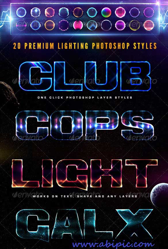 دانلود استایل و افکت متن نورانی فتوشاپ Lighting PSD Text Effects