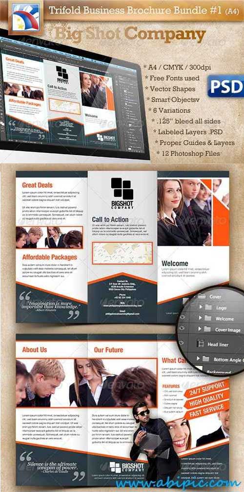 دانلود بروشور سه لت A4 Trifold Brochure Template PSD