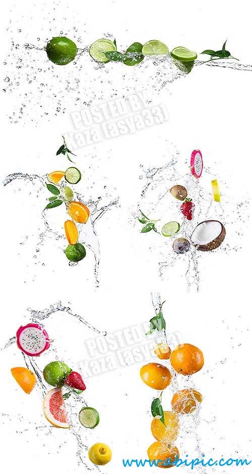 دانلود تصاور استوک میوه های تازه در آب Fruits & water splash Stock Photo