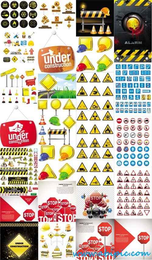 دانلود مجموعه وکتور علائم هشدار و راهنمای جاده Road and Warning Sings Vector